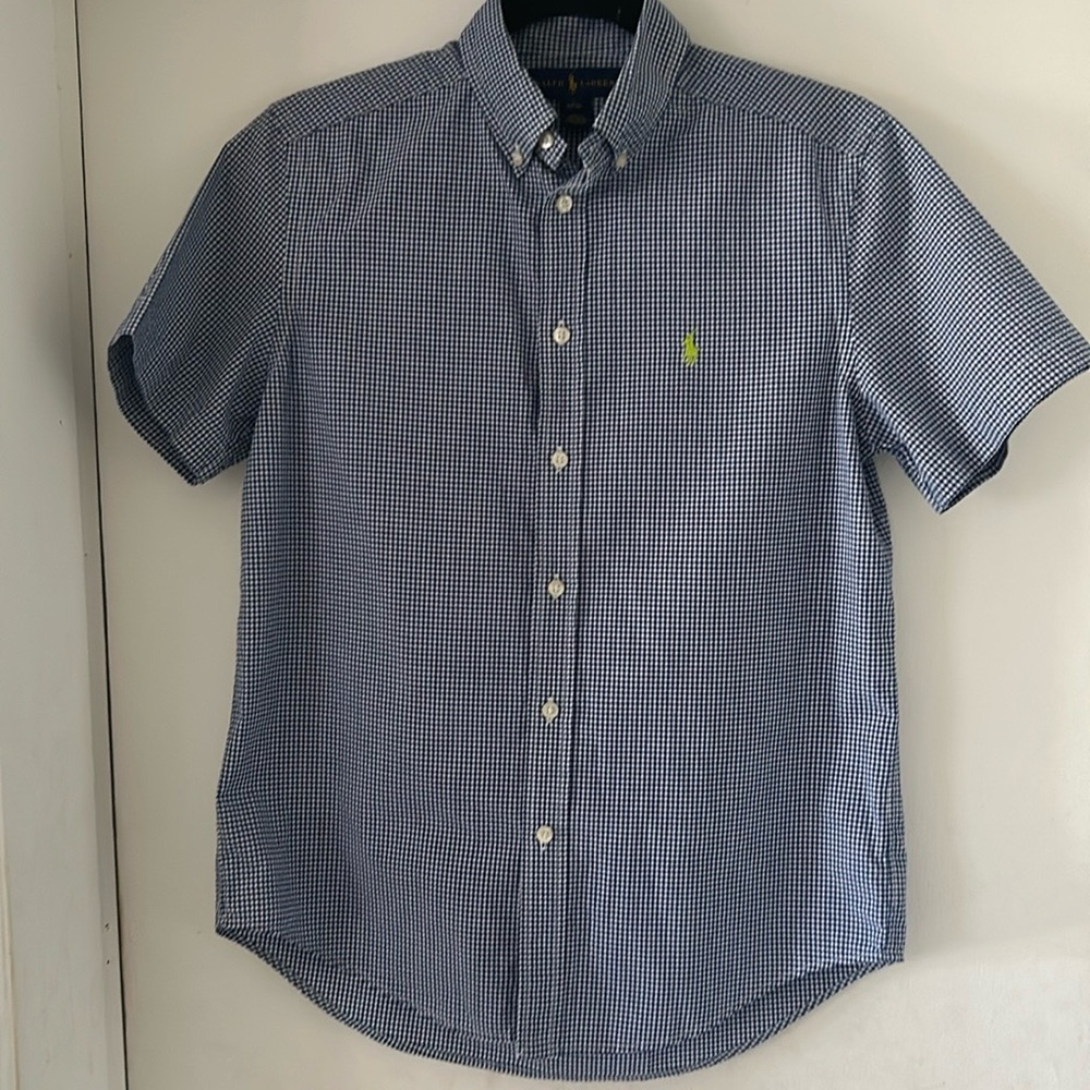 Polo Ralph Lauren blue and white short sleeve boys shirt